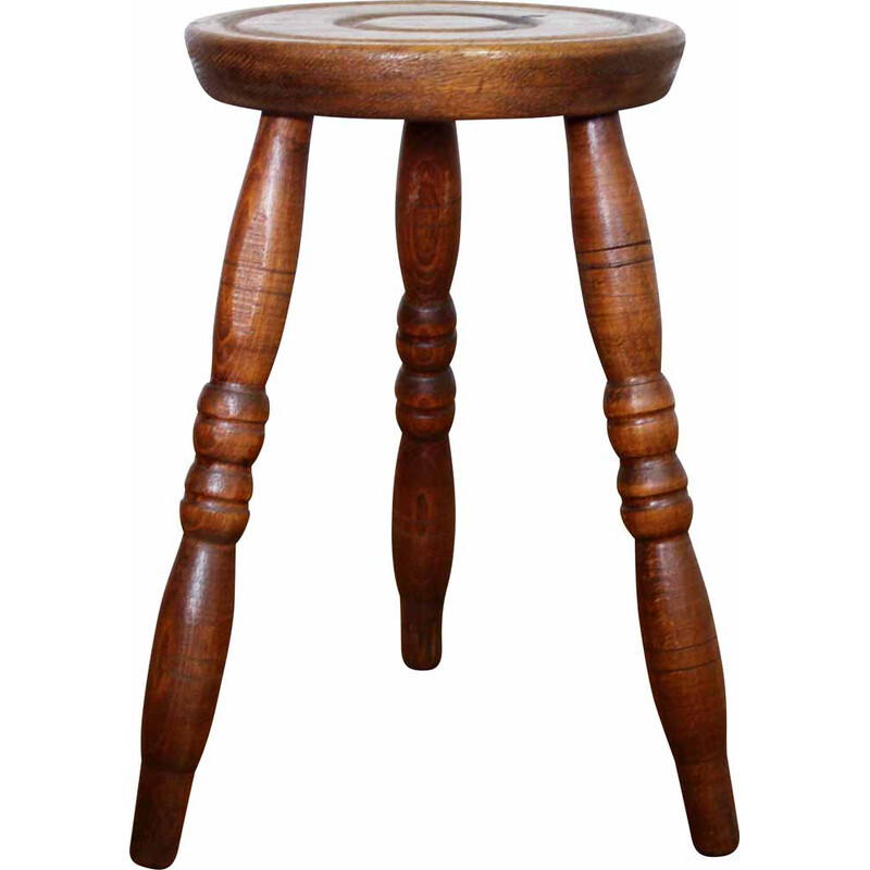 Vintage farm stool in solid oakwood