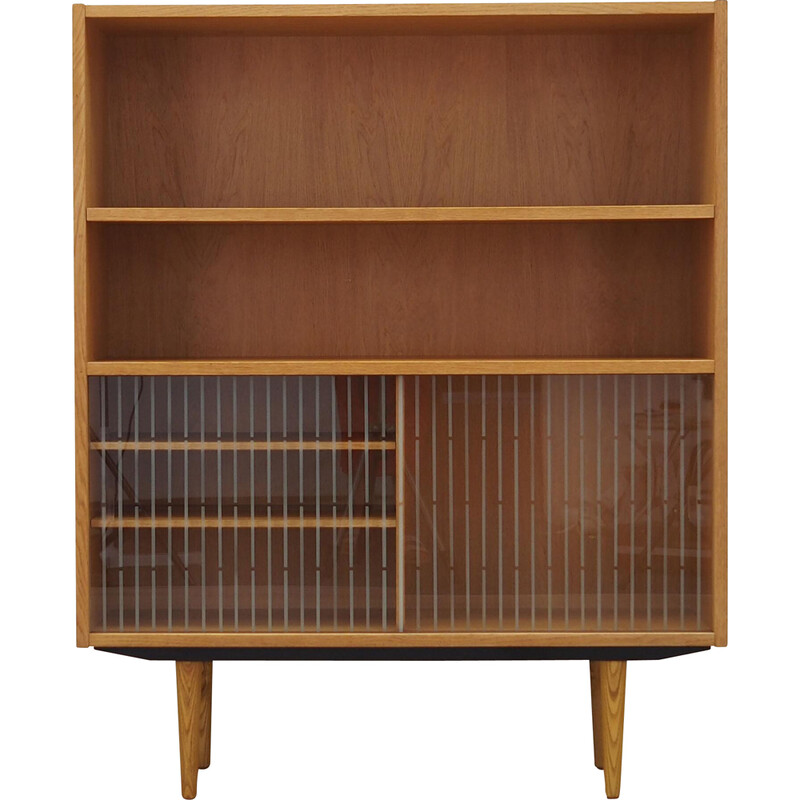 Vintage ashwood and glass bookcase, Denmark 1970s