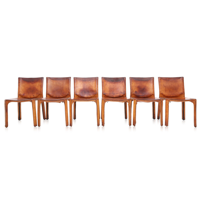 Cassina "CAB 412" set of six brown leather Dining Chairs, Mario BELLINI - 1970s