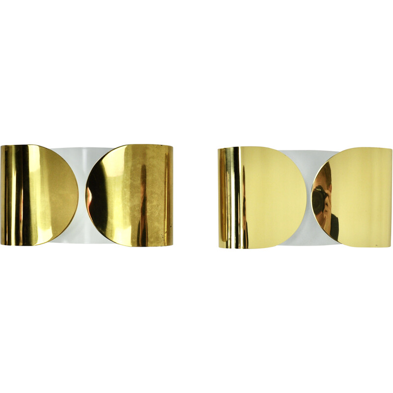 Pair of vintage Golden Foglio wall lamps by Tobia and Afra Scarpa for Flos, 1960