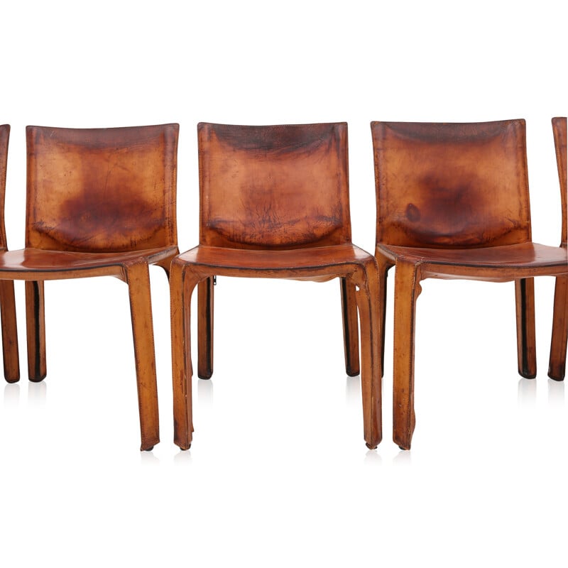 Cassina "CAB 412" set of six brown leather Dining Chairs, Mario BELLINI - 1970s