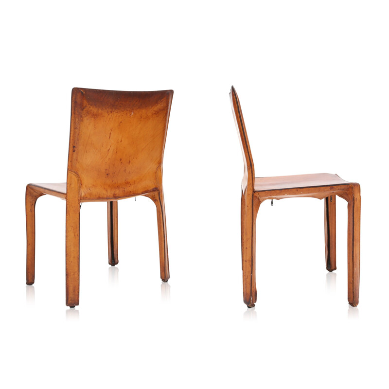 Cassina "CAB 412" set of six brown leather Dining Chairs, Mario BELLINI - 1970s