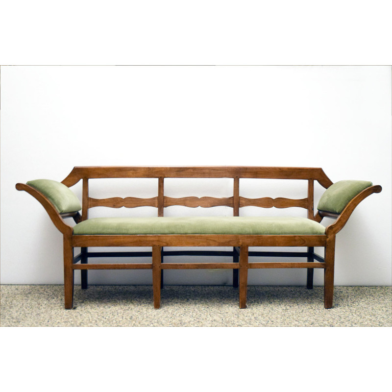 Vintage sofa in walnut and velvet, Italy 1950