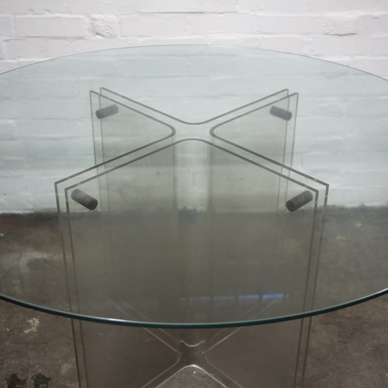 Table ronde vintage Hollywood Regency en verre et lucite, 1980