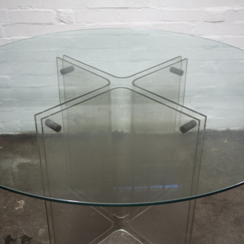 Vintage Hollywood Regency lucite and glass round dining table, 1980s