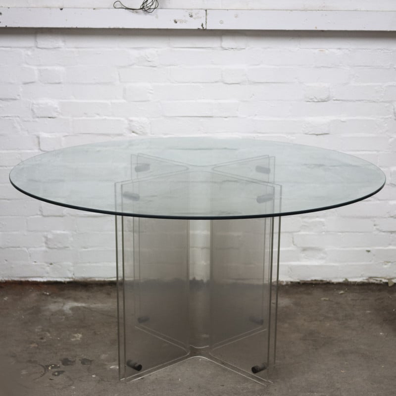 Vintage Hollywood Regency lucite and glass round dining table, 1980s