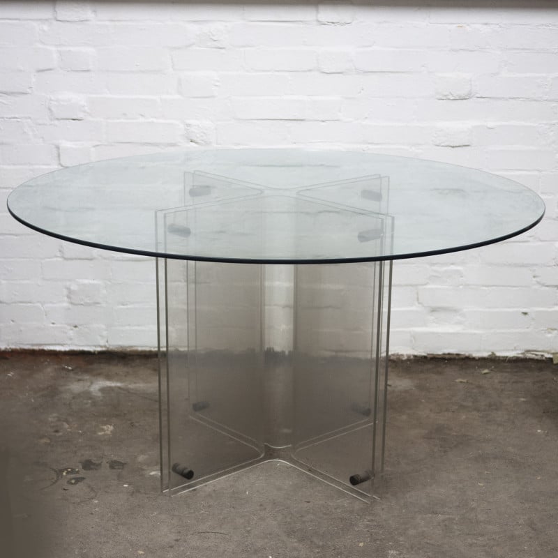 Vintage Hollywood Regency lucite and glass round dining table, 1980s