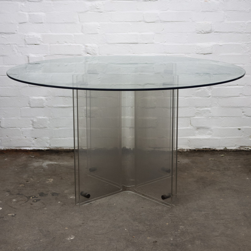 Vintage Hollywood Regency lucite and glass round dining table, 1980s