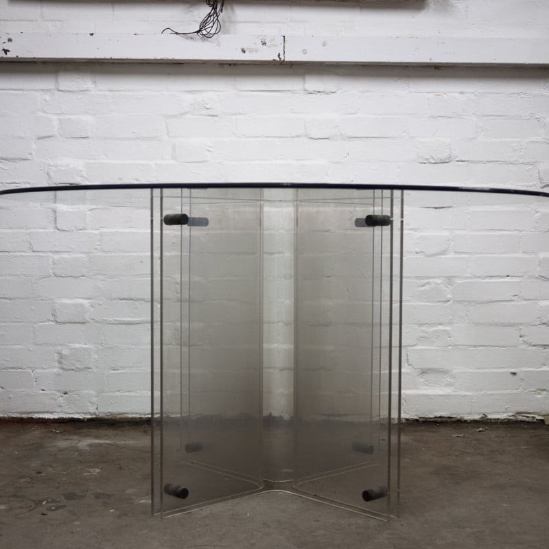 Vintage Hollywood Regency lucite and glass round dining table, 1980s