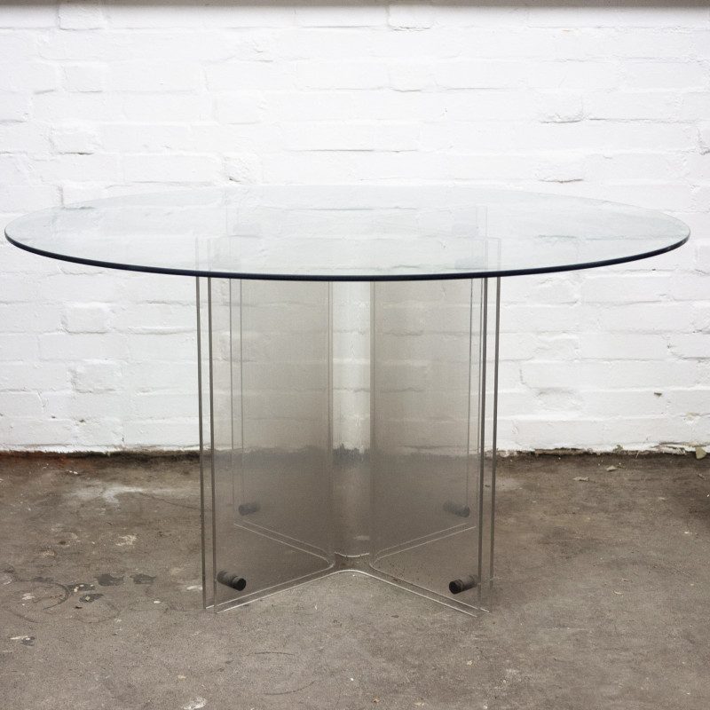 Vintage Hollywood Regency lucite and glass round dining table, 1980s