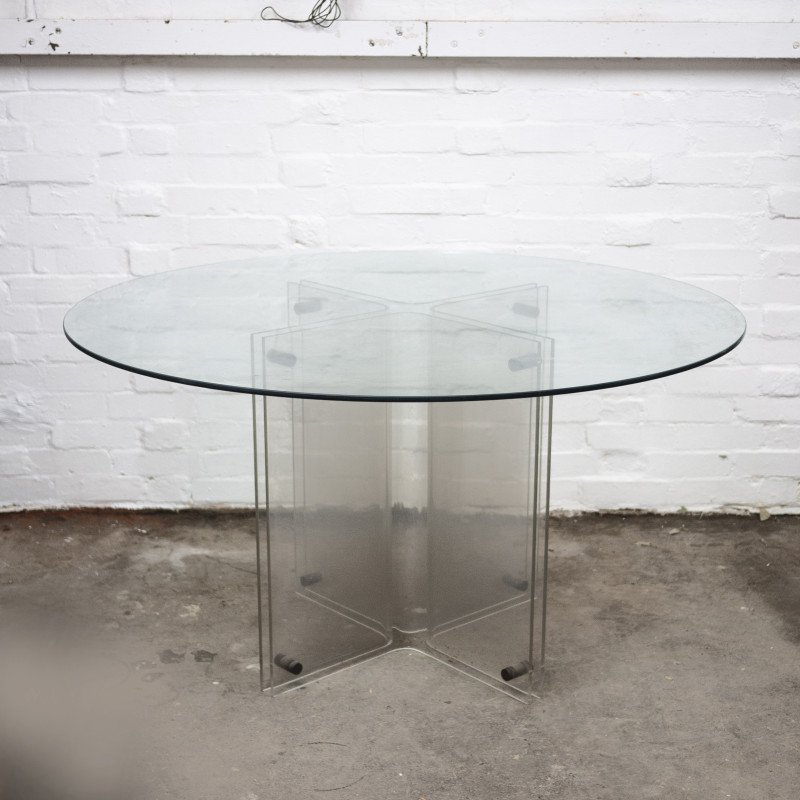 Vintage Hollywood Regency ronde tafel in glas en lucite, 1980