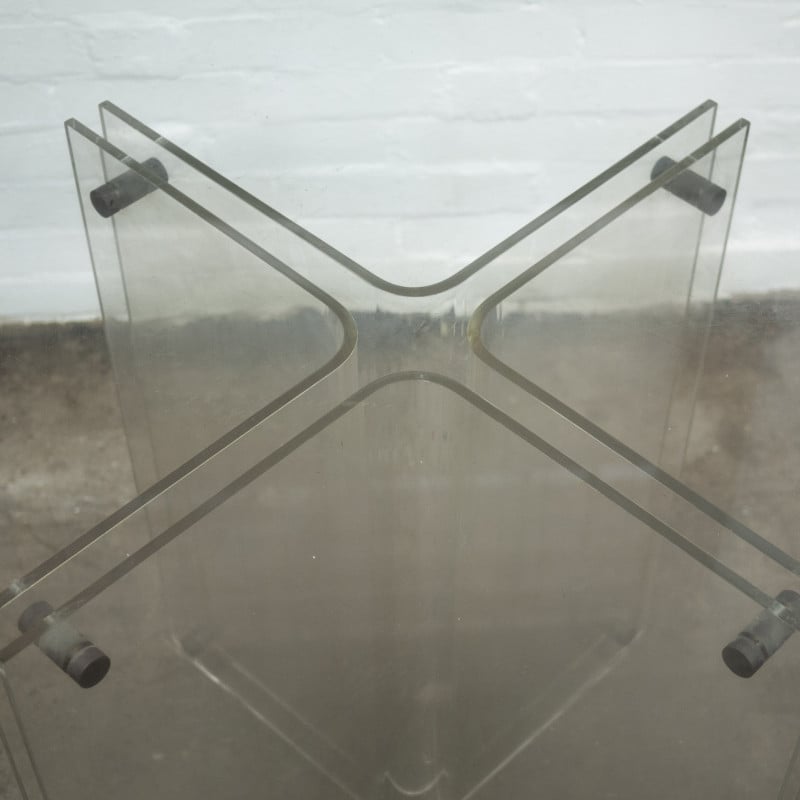 Table ronde vintage Hollywood Regency en verre et lucite, 1980