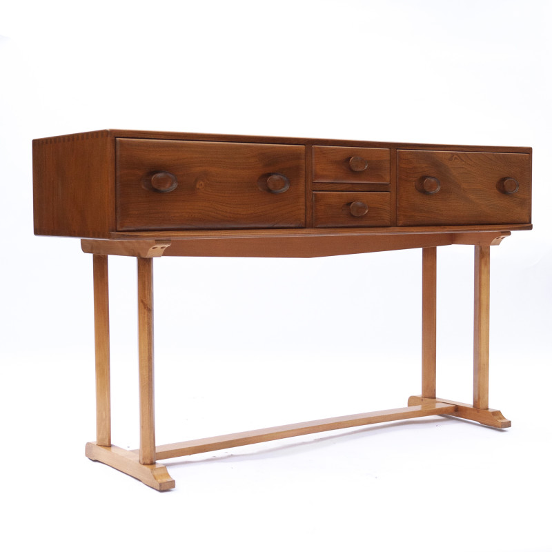 Table console vintage en hêtre et bois d'orme par Ercol, U.K. 1960