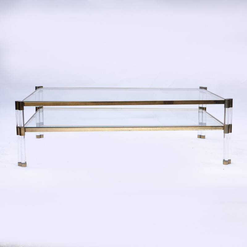 Italienischer Vintage-Couchtisch aus Plexiglas, Glas und Messing, 1970