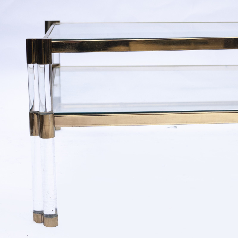 Vintage plexiglass, glass and brass Italian coffee table, 1970s