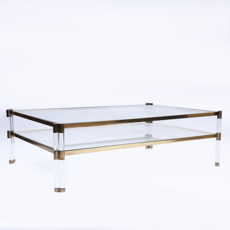 Vintage plexiglass, glass and brass Italian coffee table, 1970s