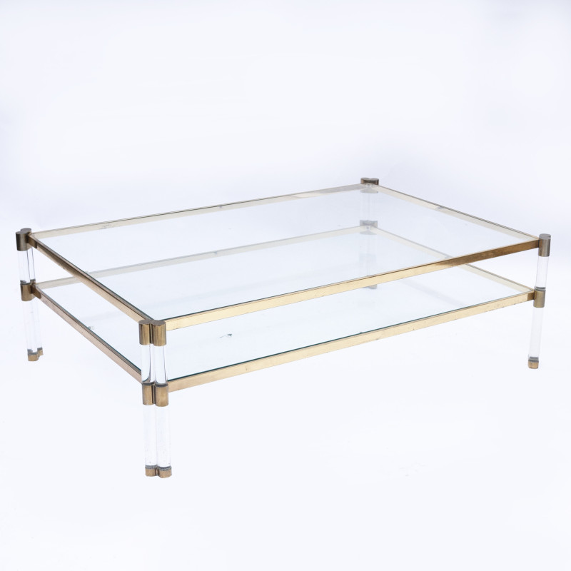 Vintage plexiglass, glass and brass Italian coffee table, 1970s