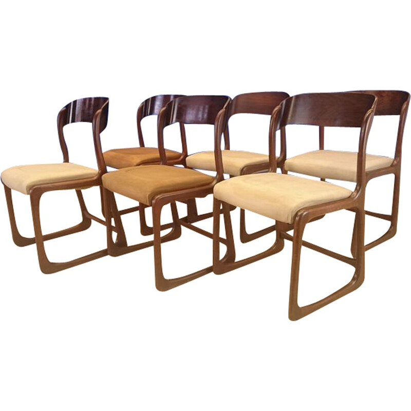 Baumann set of 6 sledge chairs in rosewood - 1950s