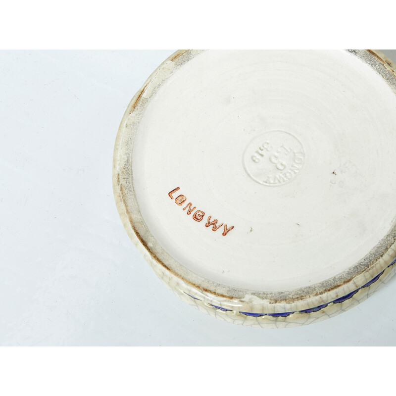Scatola rotonda Art Déco in ceramica smaltata d'epoca, 1920