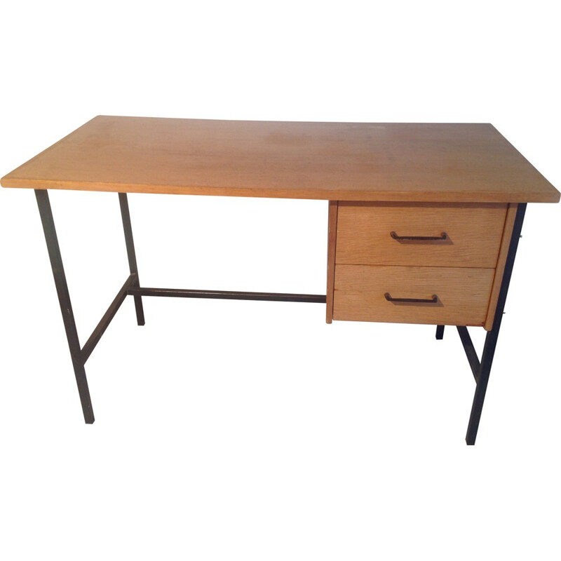 Desk with two drawers in wood and metal - 1960s