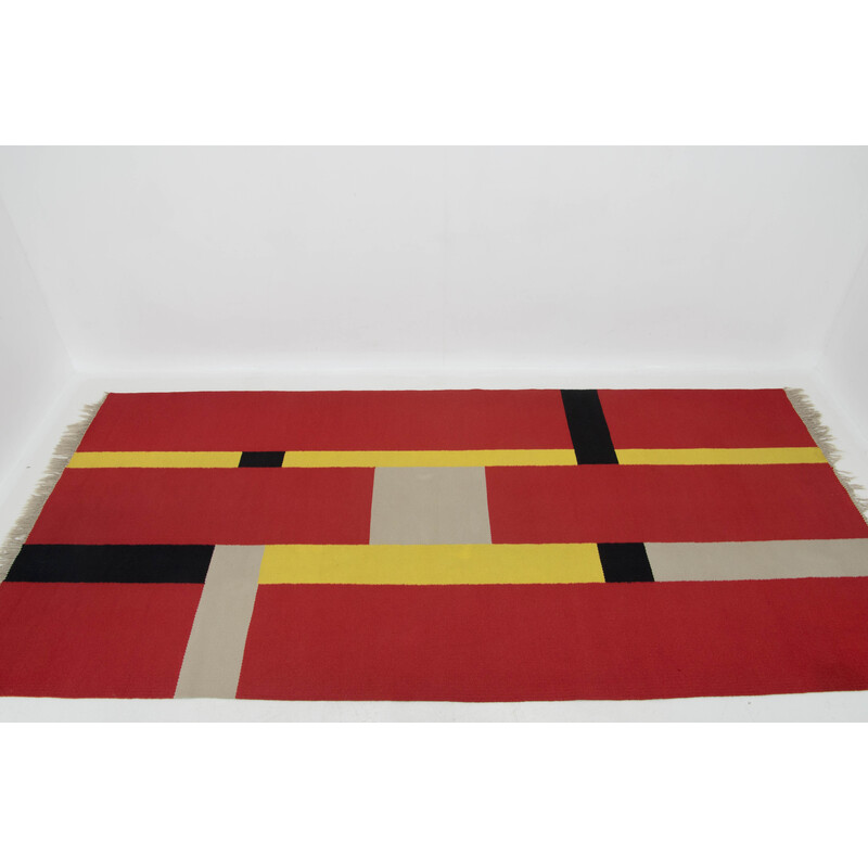 Vintage Bauhaus rug with geometric pattern, Czechoslovakia 1940s