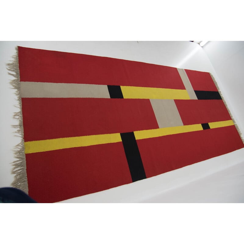 Vintage Bauhaus rug with geometric pattern, Czechoslovakia 1940s