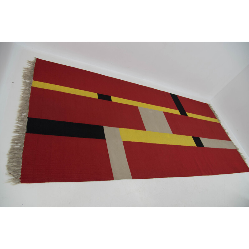 Vintage Bauhaus rug with geometric pattern, Czechoslovakia 1940s