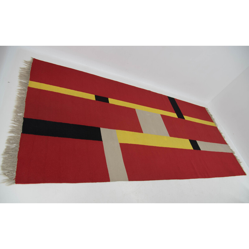 Vintage Bauhaus rug with geometric pattern, Czechoslovakia 1940s