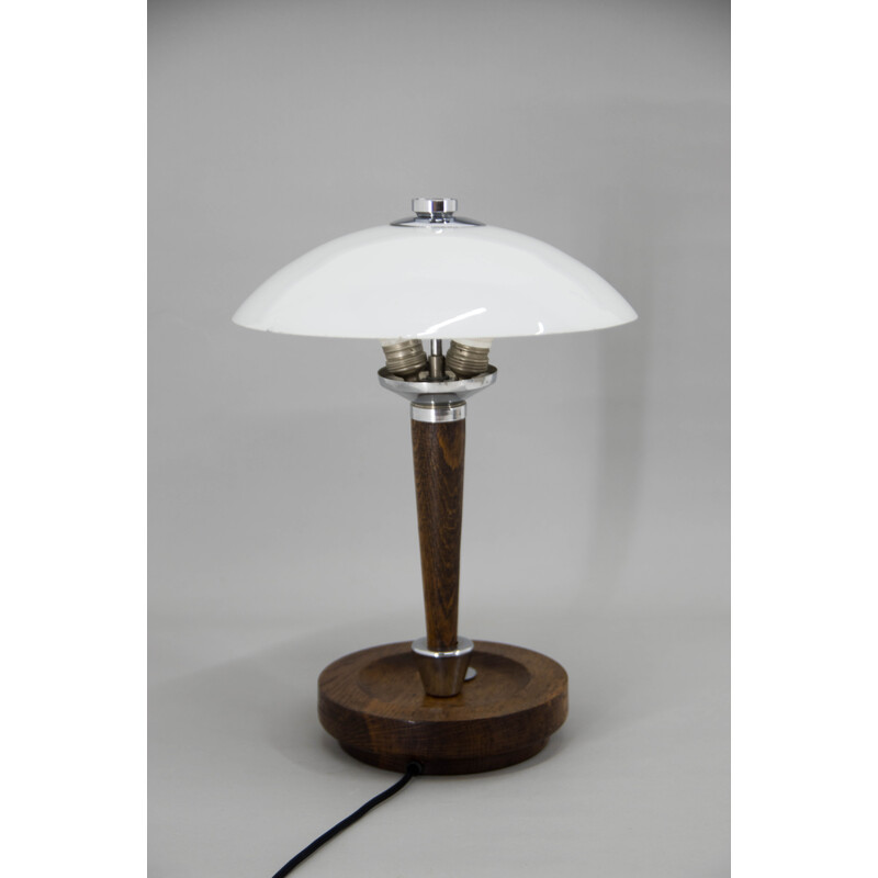 Art Deco vintage wood and glass table lamp, 1930s