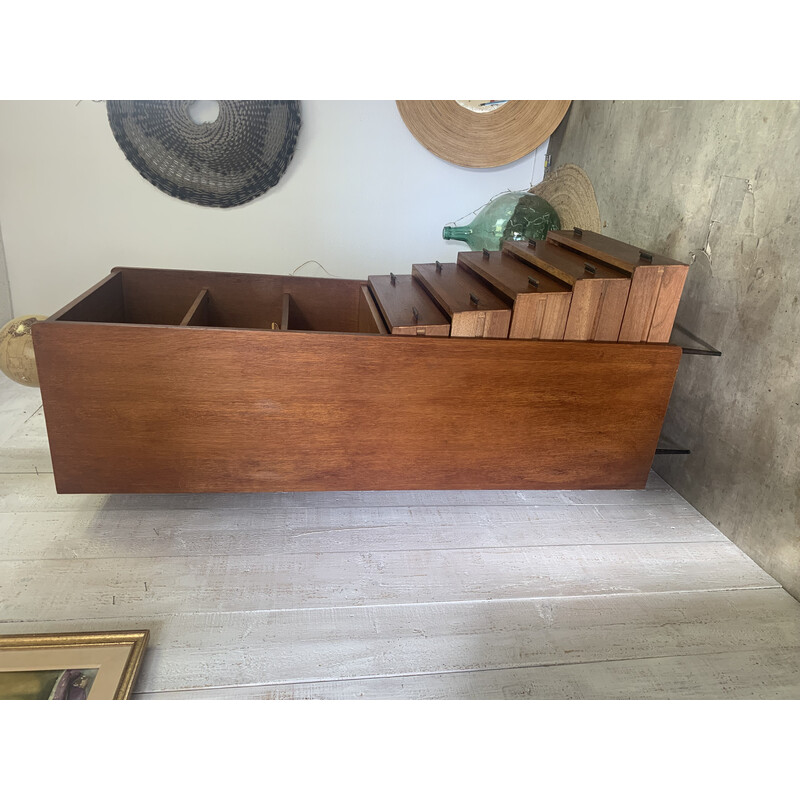 Vintage wooden shelf with 5 drawers, 1960