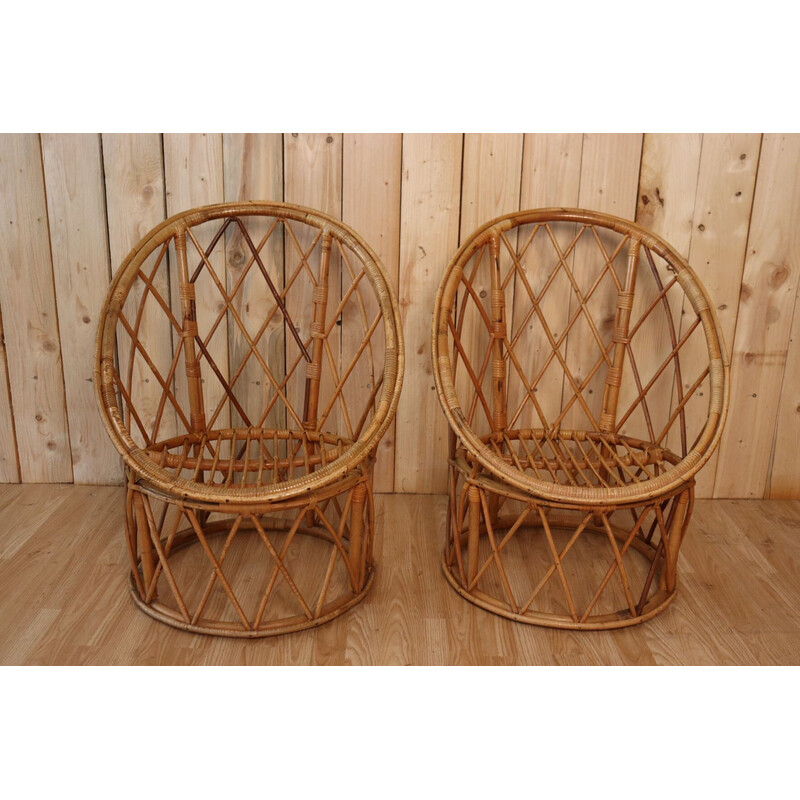 Paar vintage rotan fauteuils, 1960