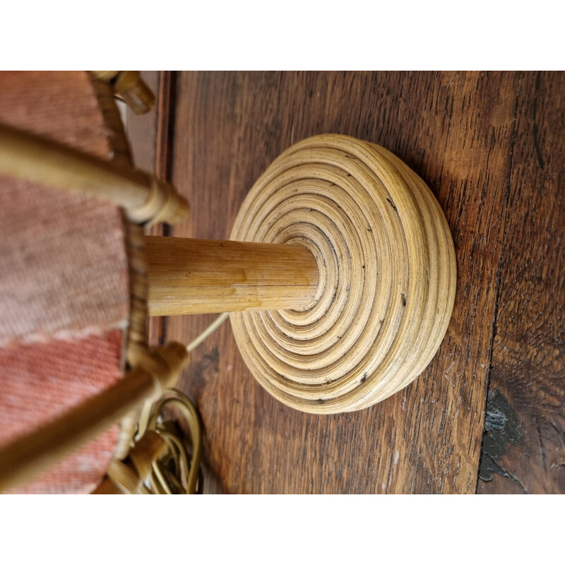 Vintage bedside lamp in rattan by Louis Sognot, 1960-1970