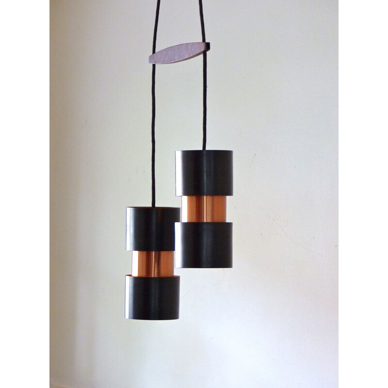 Mid century modern Scandinavian double hanging lamp, Jo HAMMERBORG - 1970s