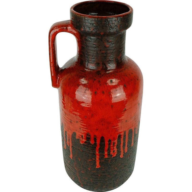 Carstens "7604-45" vintage black vase with red drip glaze - 1960s