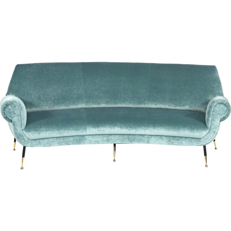 Minotti blue velvet curved sofa, Gigi RADICE - 1950s