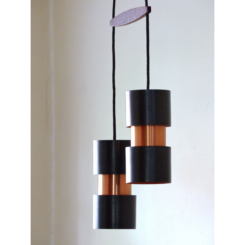 Mid century modern Scandinavian double hanging lamp, Jo HAMMERBORG - 1970s
