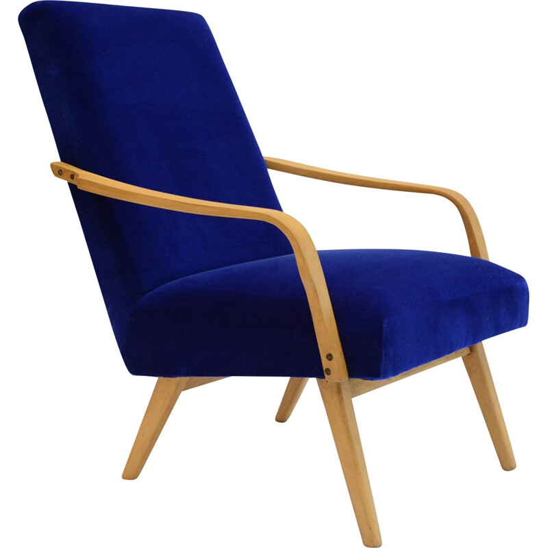 Ton Czech armchairs with compass legs in blue - 1960s