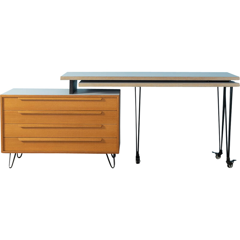 Vintage desk in oakwood veneer for Wk Möbel, Germany 1960