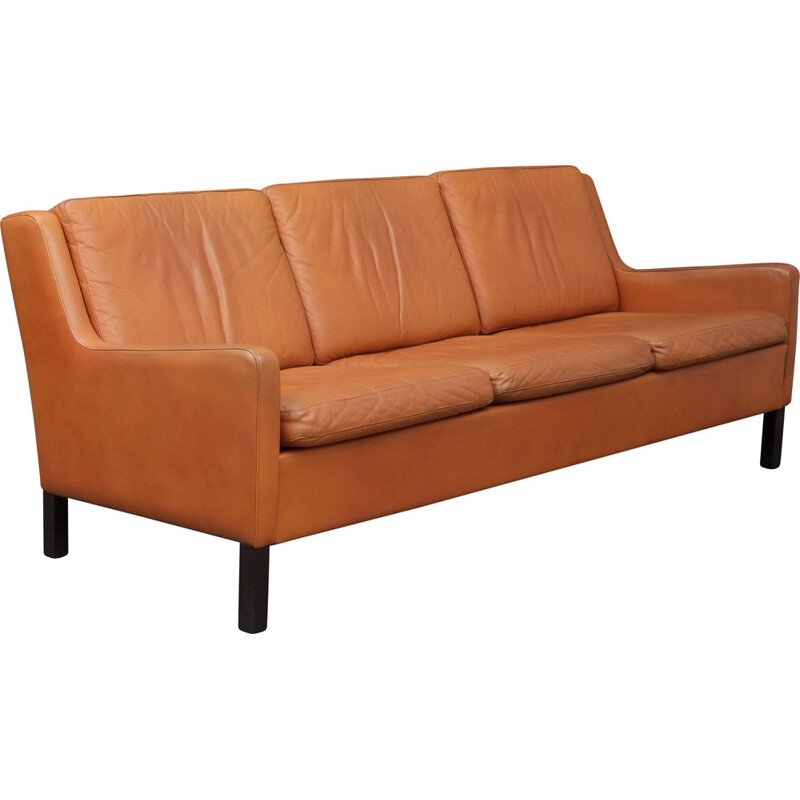 3-seater brown leather sofa - 1970s