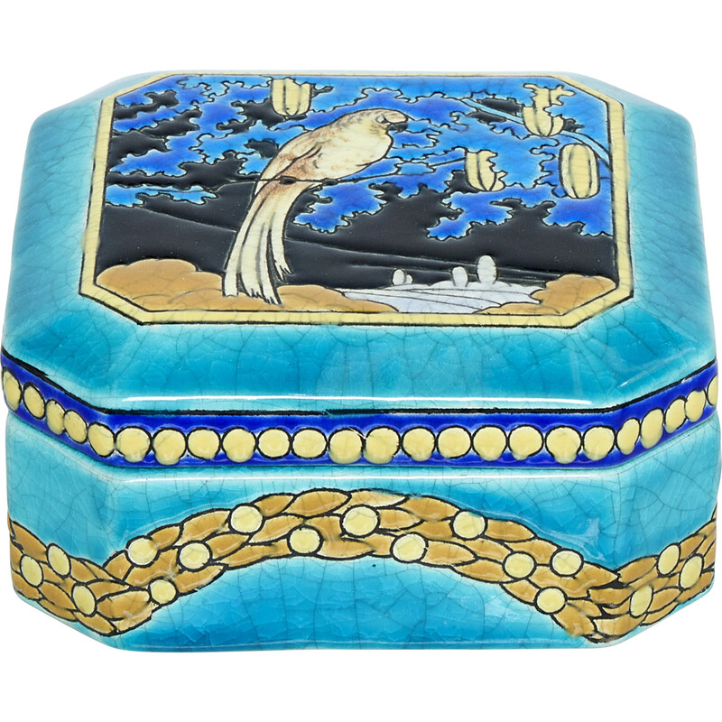 Caixa de doces em cerâmica vitrificada Vintage, França 1925