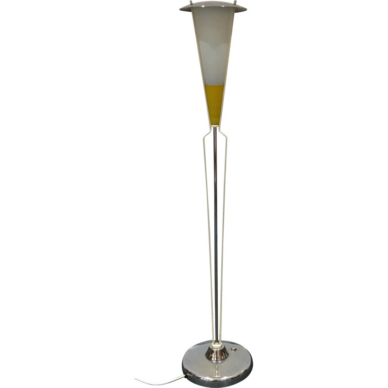 Lampadaire tchèque Drupol en verre et métal chromé - 1960