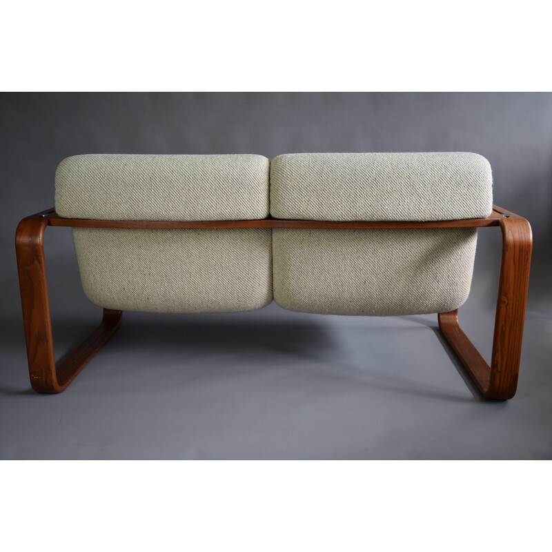 Mid-century ecru and wooden frame sofa by Giroflex for Giroflex, 1970s