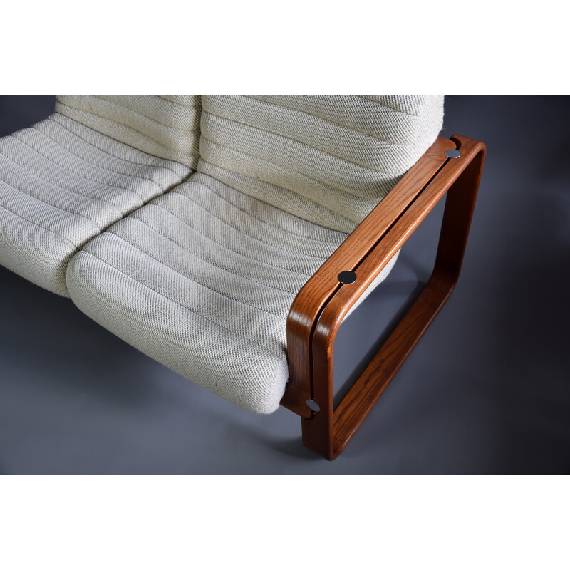 Mid-century ecru and wooden frame sofa by Giroflex for Giroflex, 1970s