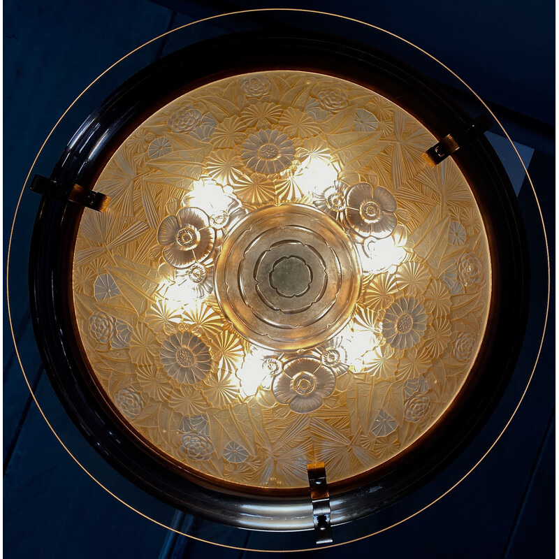 Araña francesa vintage Art Decó de latón y cristal