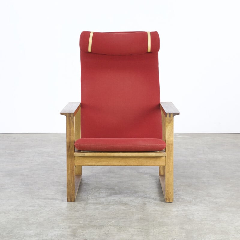 Fredericia red armchair in oak, Børge MOGENSEN - 1970s