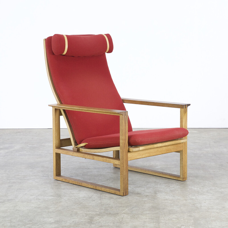 Fauteuil rouge Fredericia en chêne, Børge MOGENSEN - 1970