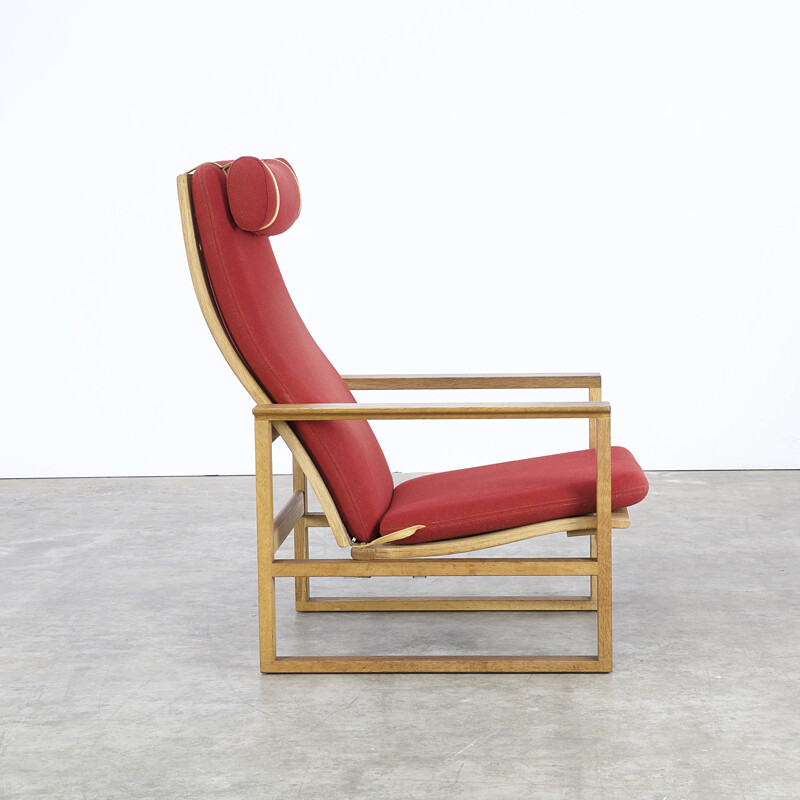 Fredericia red armchair in oak, Børge MOGENSEN - 1970s