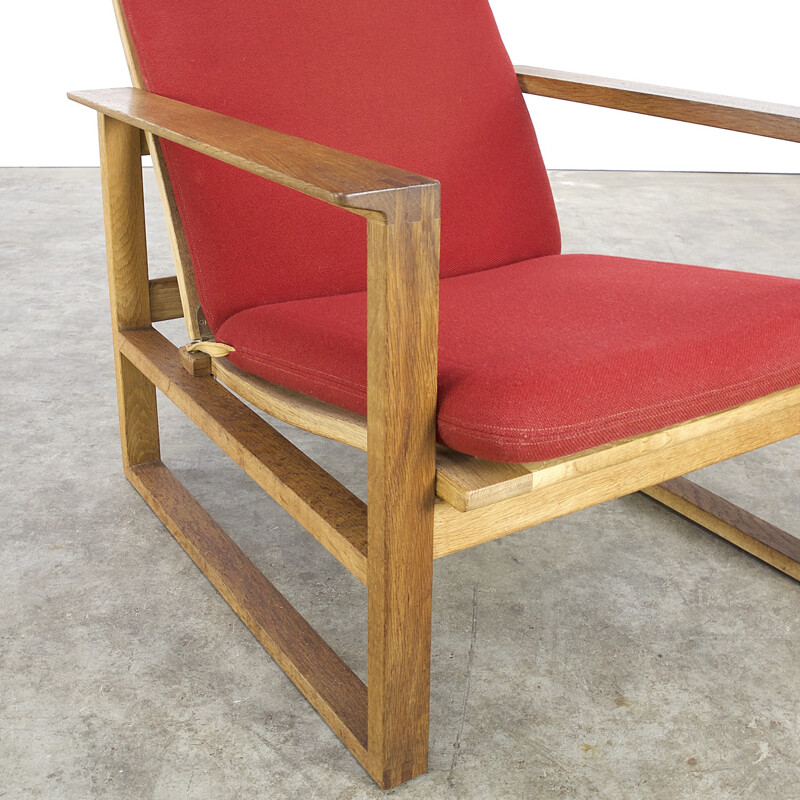 Fredericia red armchair in oak, Børge MOGENSEN - 1970s