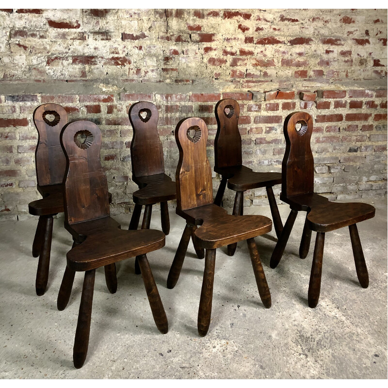 Set di 6 sedie da montagna brutaliste vintage sgorbiate, 1960