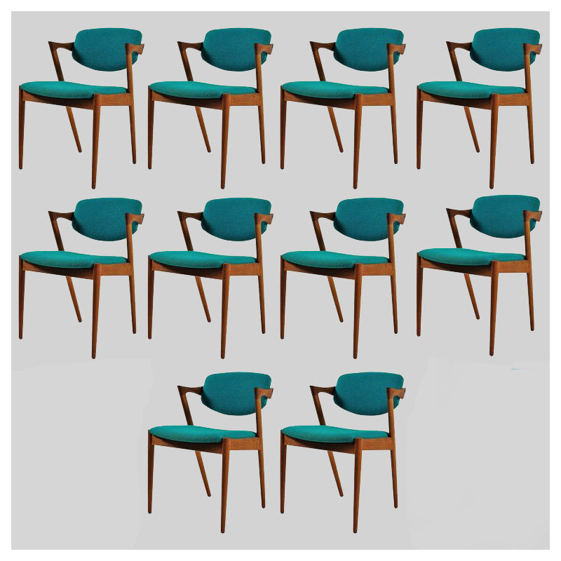 Set of 10 Danish vintage teak dining chairs by Kai Kristiansen for Schous Møbelfabrik, 1960s
